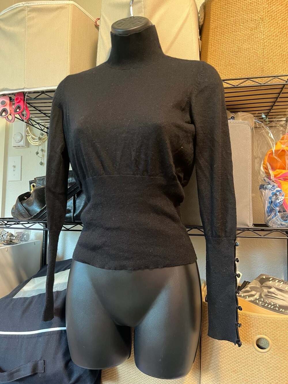 White + Warren Silk Angora Blend Mock Neck Long Sleeve Sweater with Button Sleev